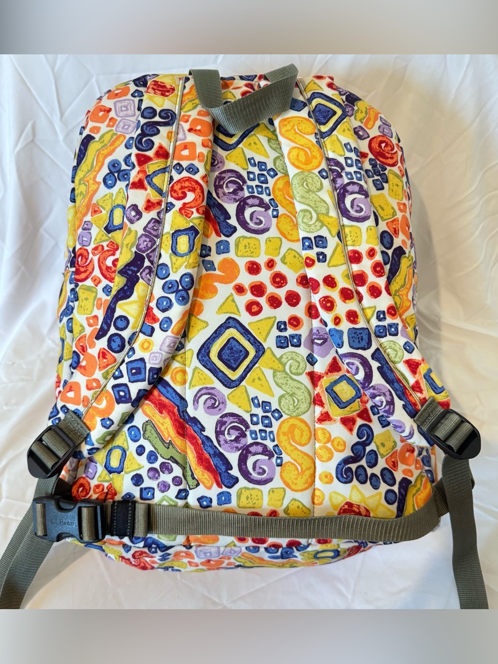 LL Bean Original Bookbag Backpack Multicolor Geometric Confetti Print School Bag - Picture 3 of 8
